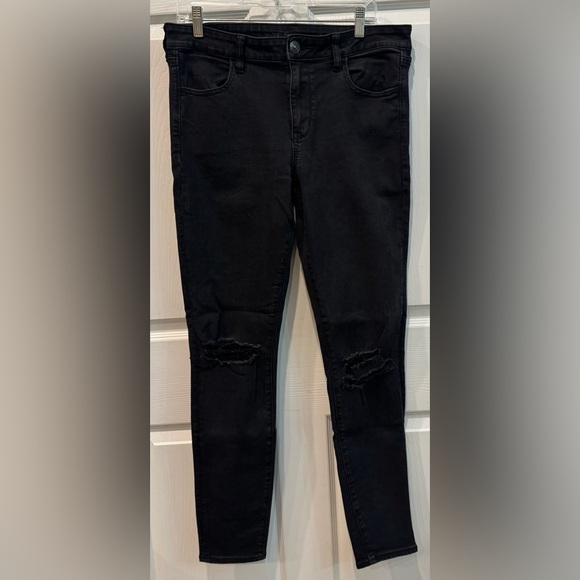 American Eagle Super Hi Rise Jegging Women’s 12 Long Black Next Level Stretch - Picture 1 of 11